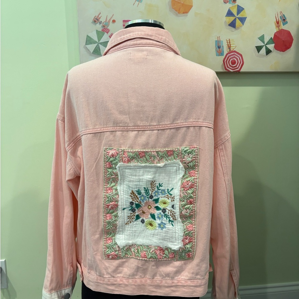 POL Pink Denim Jacket with Embroidery